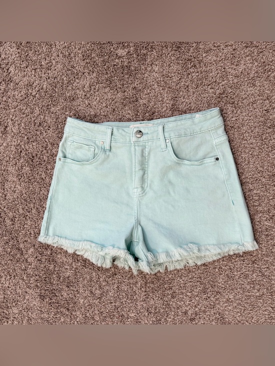 Risen Jeans Pants - Risen Tummy Control High Rise Fray Hem Mint Shorts